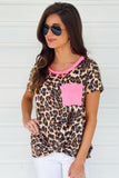 Neon Pink Leopard T-shirt with Pocket
