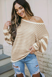 Bubble Sleeve Mixed Stripe Pullover Sweater