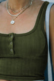 Ribbed Knit Henley Crop Tank