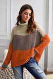 Cowl Neck Colorblock Cable Knit Sweater