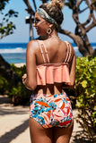 Print Crop Ruffled Overlay High Waist Tankini