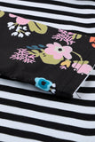 Striped Floral Print Long Sleeve Zipper Hoodie