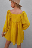 Yellow Square Neck Puff Sleeve Babydoll Style Short Dress