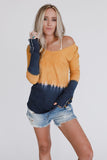 Tie Dye Color Block Button Cuff Long Sleeve Top