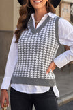 Green V Neck Argyle Plaid Knitted Sweater Vest