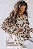 Leopard V Neck Drop Shoulder Long Sleeve Top