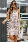 Leopard Print Layered Ruffled Sleeveless Mini Dress