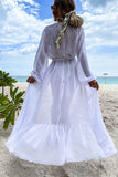 White Tie Waist Open Front Kimono Beach Cover Up