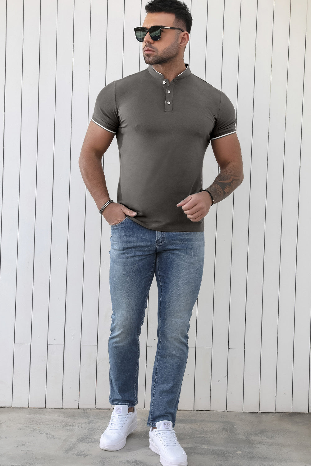 Gray Men's Regular-fit Pique Polo Shirt