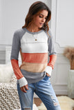Multi-color Knitted Color Block Long Sleeve Crew Neck Sweater