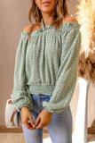 Green Floral Print Halter Off-shoulder Blouse