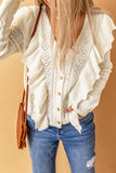 Ruffled Buttoned Open Front Knitted Sweater