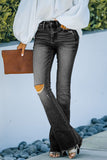 Black High Rise Distressed Flared Jeans