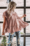 Dusty Pink Polka Dot Babydoll Style Flutter Sleeve Top