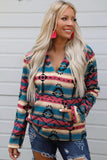 Blue Stripes Aztec Print Furry Hoodie