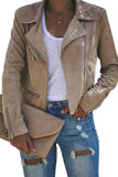 Khaki Zipped Notch Collar Short Jacket