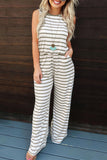 Striped Print Pocketed Sleeveless Jumpsuit