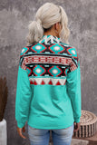 Aztec Print Colorblock Zipper Collar Sweatshirt