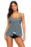 Ethnic Print Bandeau Flyaway Top & High Waist Tankini Set