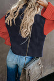 Khaki Long Sleeve Turtleneck Color Block Pullover Knit Sweater
