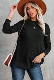 Crew Neck Ribbed Trim Waffle Knit Top