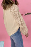 Leopard Mesh Bubble Sleeve Split Neck Blouse