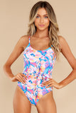 Floral Print Lace-up High Waist One-piece Swimsuit