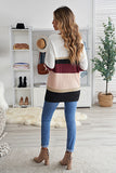 Khaki Colorblock V Neck Ribbed Knitted Sweater