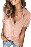 Buttoned Swiss Dot Turn-down Collar Short Sleeve Shirt