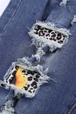 Patchwork Sunflower Print Distressed High Waist Jeans