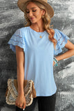 Hollow Out Ruffle Sleeve T-shirt