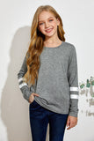Crewneck Striped Color Block Girl's Long Sleeve Top