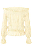 Off Shoulder Ruffle Long Sleeve Smocked Waist Lace Crochet Blouse