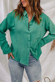 Green Textured Buttons Long Sleeve Shirt with Pocket