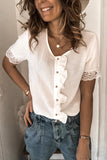 Ruffles Button Short Sleeve Shirt with Lace Detail