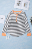 Striped Colorblock Button Down Long Sleeve Top