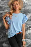 White/Black/Blue/Green Hollow Out Ruffle Sleeve T-shirt