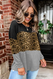 Burgundy Colorblock Leopard Patchwork Long Sleeve Top