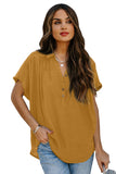 Collared Hi-low Hem Draped Short Sleeve Blouse