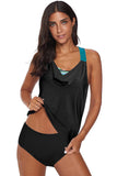 Cowl Neck Splicing Tank and Panty Tankini Set