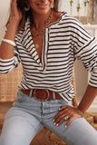 Striped Print Ruffled Buttoned Long Sleeve Top