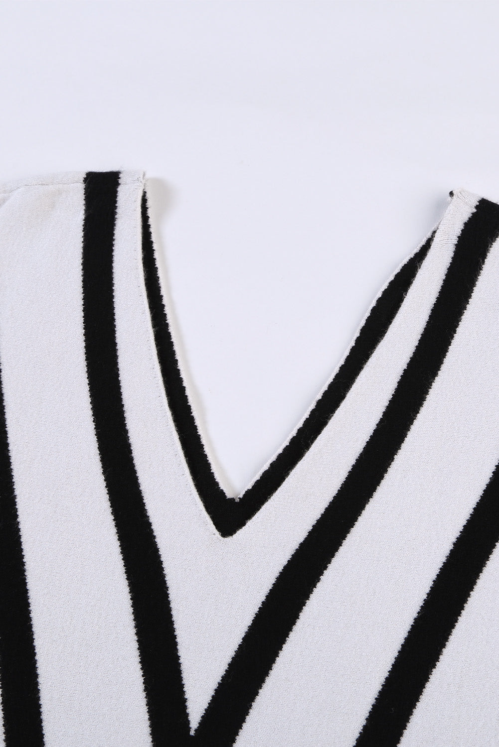 Khaki V Neck Popper Cuff Striped Casual Sweater