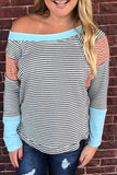 Striped Print Patchwork Long Sleeve Top