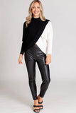 Black Exposed Seam Detail Faux Leather Pants