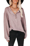 Solid Color Buttoned Front Long Sleeve Top