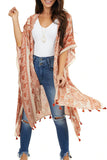 Boho Paisley Print Kimono Beach Cover up with Tassel