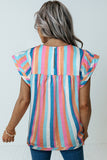 Rose Striped Tiered Ruffle Cap Sleeve Top