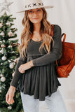 Solid Color Buttons Long Sleeve Babydoll Blouse