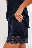 Navy Lace Trim Tank Top and Shorts Pajamas Set