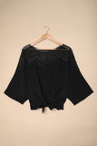 Lace Splicing Tie Knot Bell Sleeve Blouse